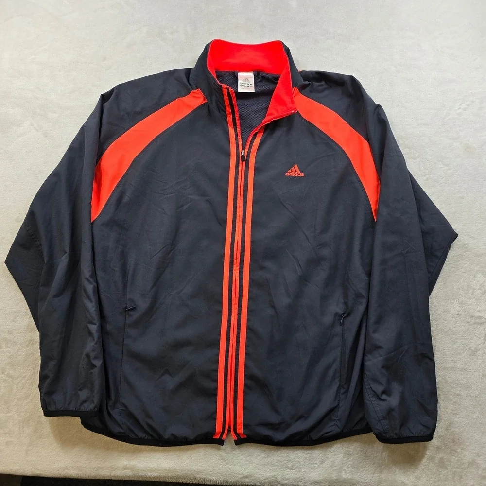 Adidas Climaproof Track‎ Jacket Mens Medium Black with Orange Full Zip